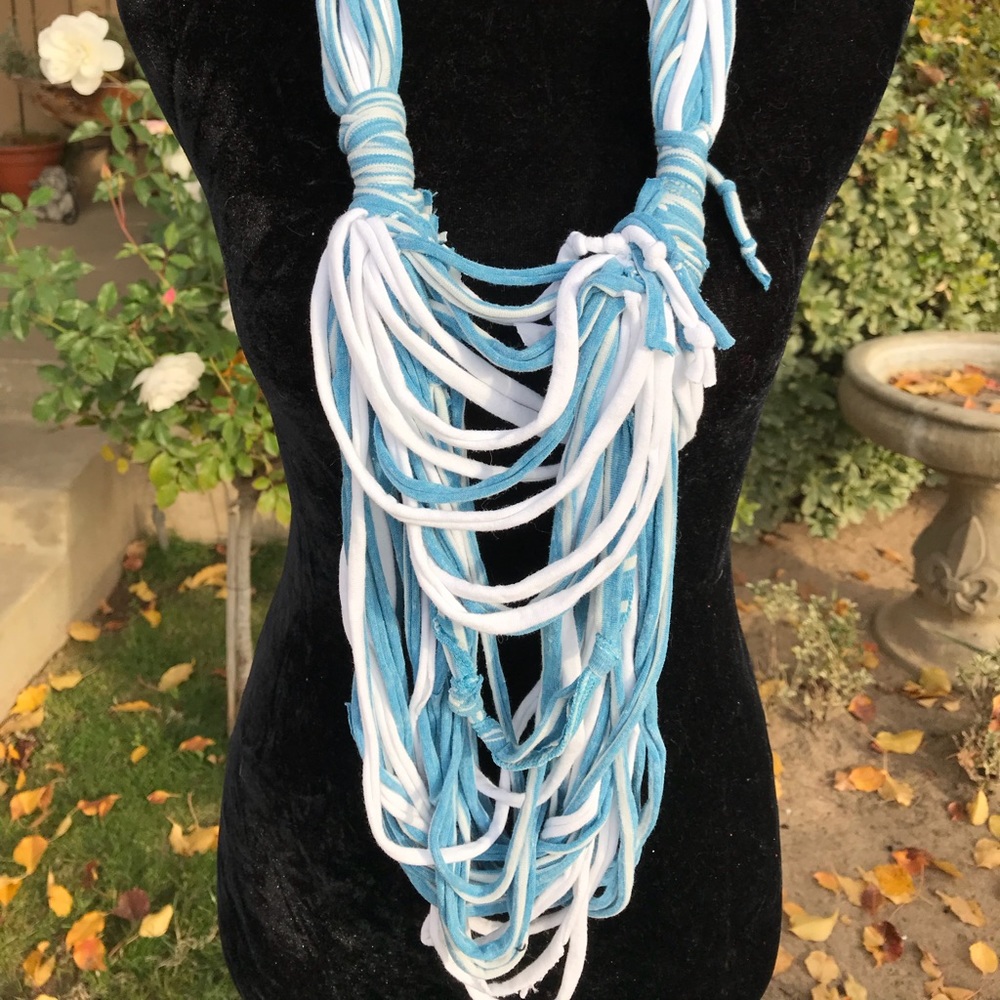 Multi textured knotted strands infinity scarf